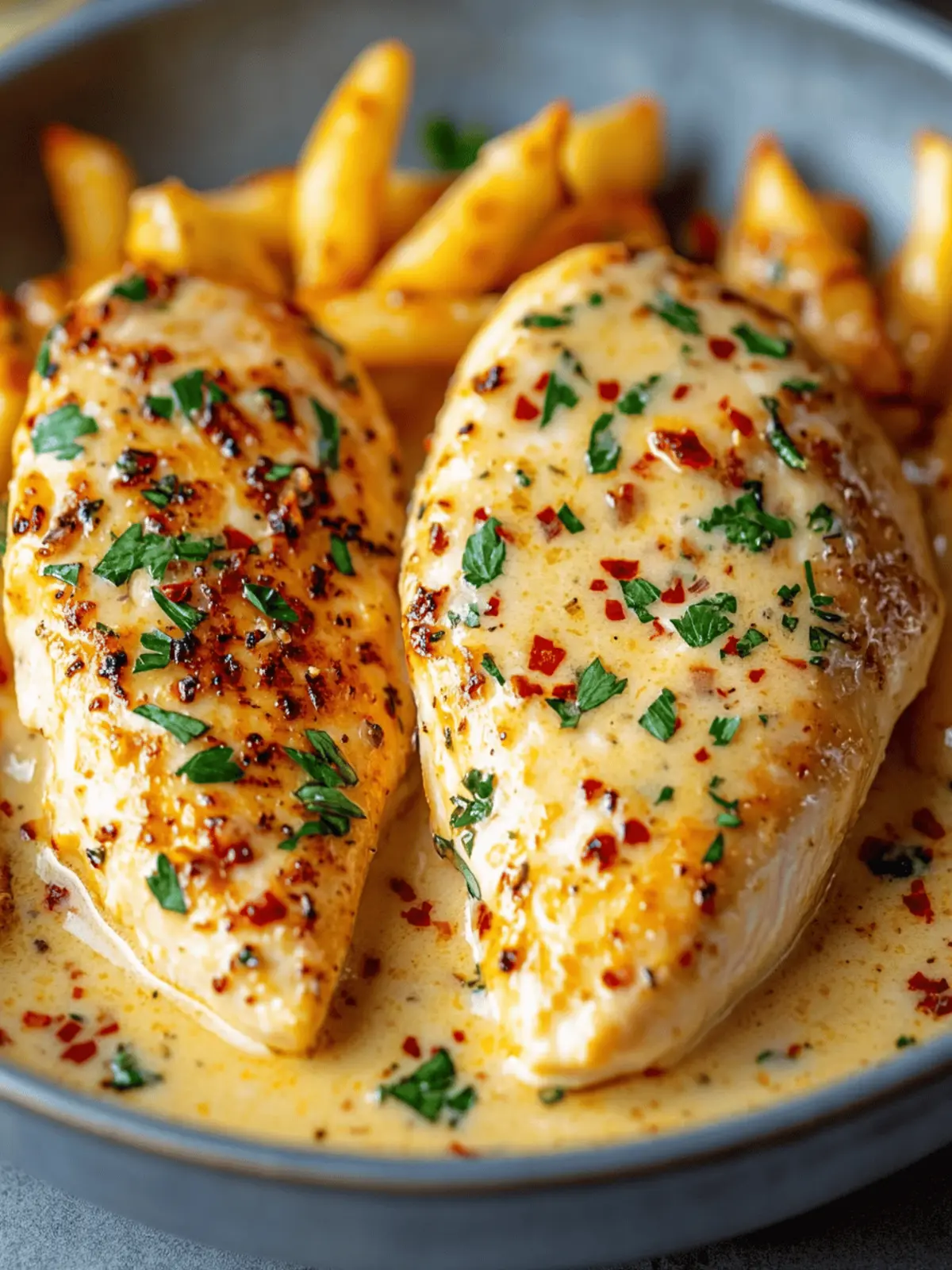 Savory Chicken Fillet in Spicy Garlic-Parmesan Sauce Delight 4 Chicken Fillet in Spicy, Creamy Garlic-Parmesan Sauce