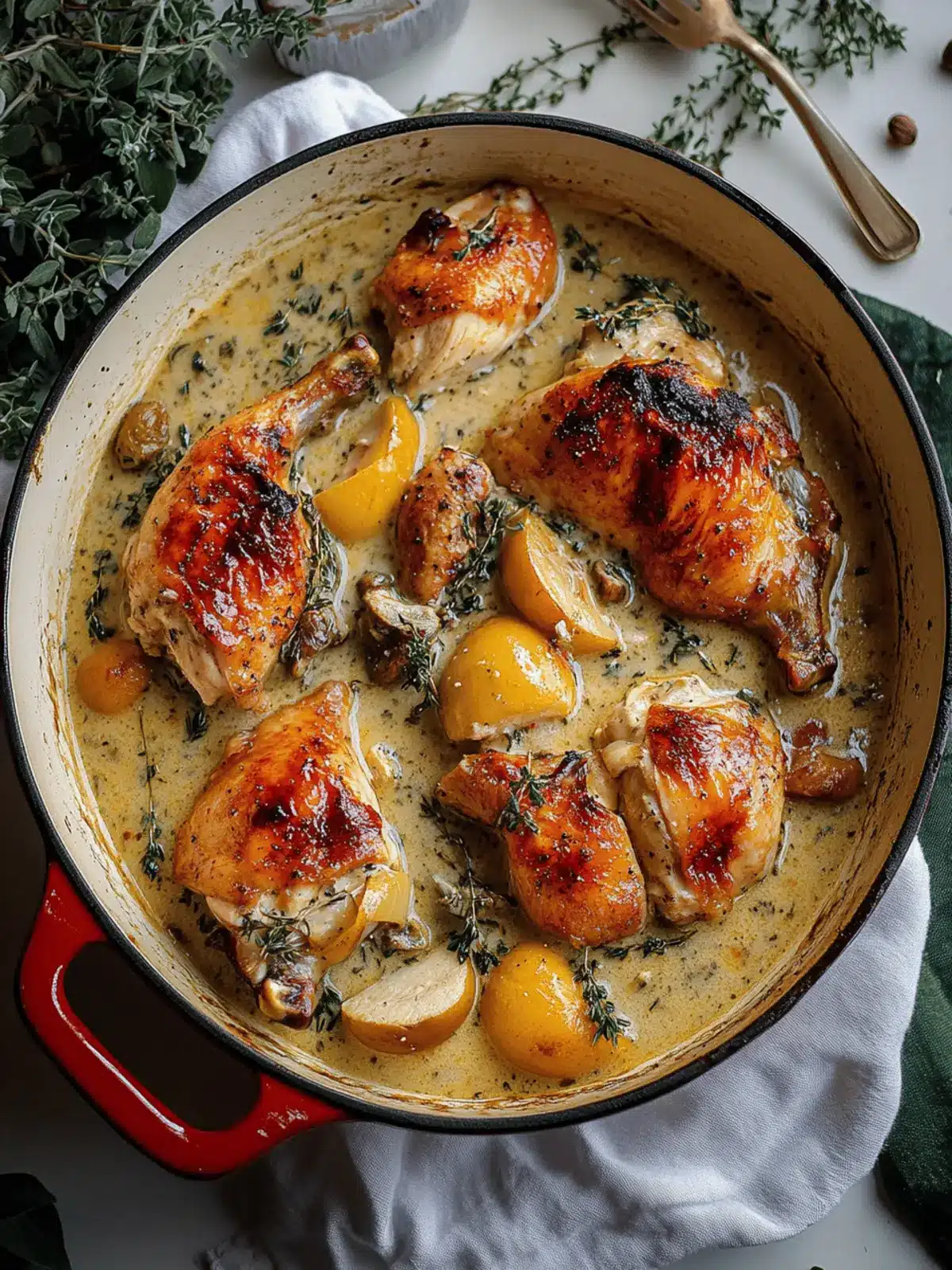 Herb Roasted Chicken in Creamy White Wine Sauce