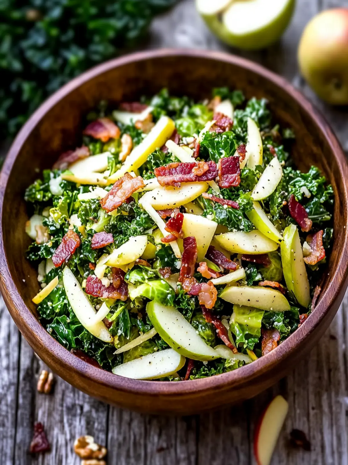 Brussels Sprout, Kale + Apple Salad with Cheddar & Bacon Bliss 2 Brussels Sprout, Kale + Apple Salad with Sharp Cheddar + Bacon