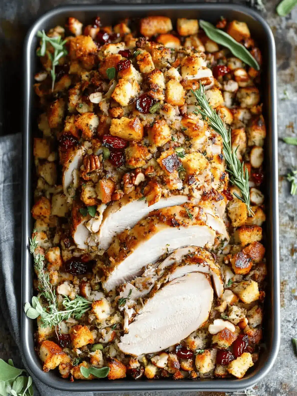 Sheet Pan Herb Roasted Turkey and Cranberry Pecan Stuffing