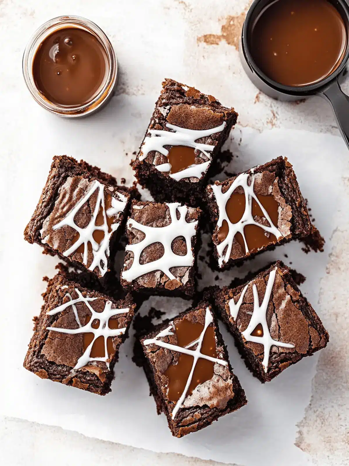 Delicious Spider Web Brownies with Gooey Salted Caramel 4 Spider Web Brownies