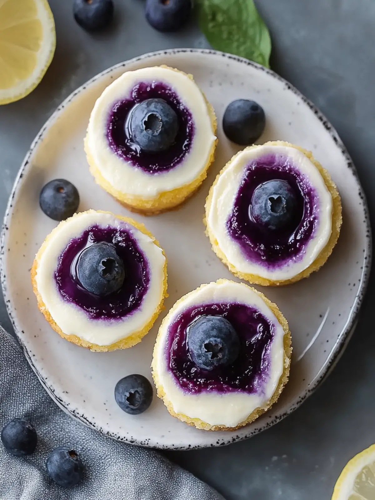 Juicy Mini Lemon Blueberry Cheesecakes
