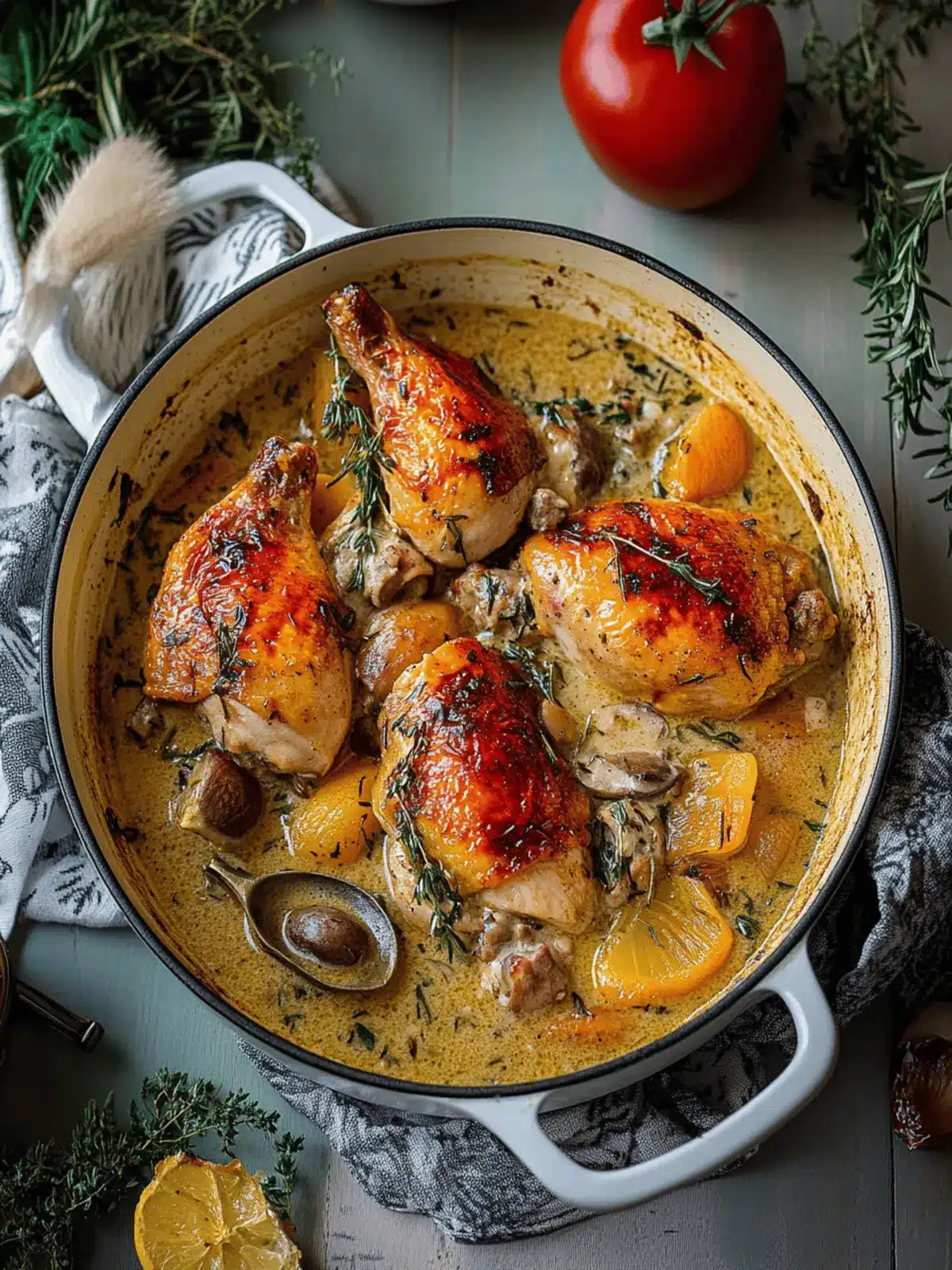 Herb Roasted Chicken in Creamy White Wine Sauce