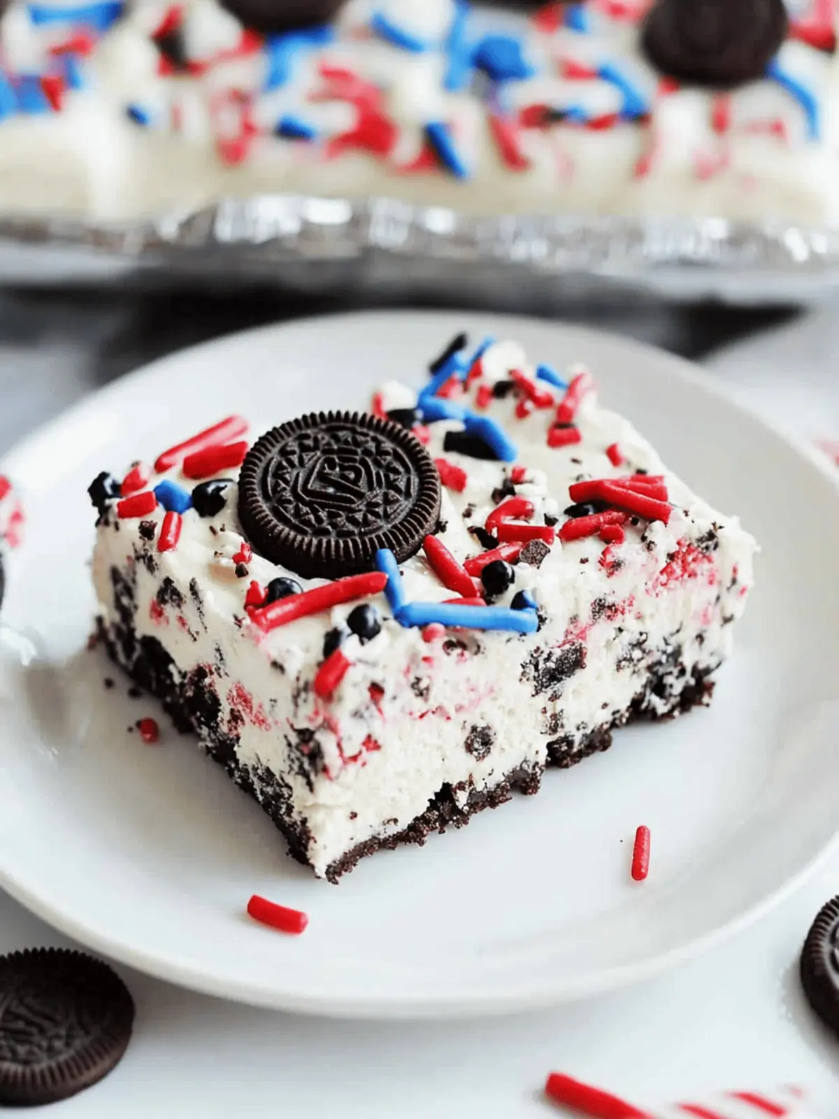 No Bake Fireworks Oreo Cheesecake Bars
