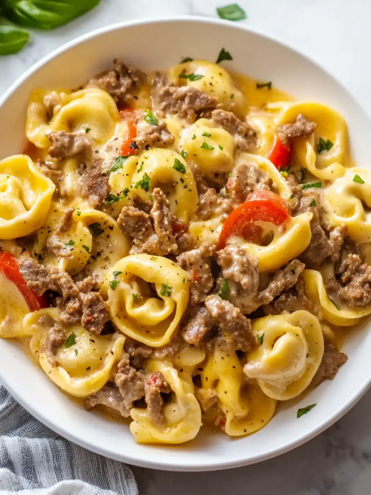Crock Pot Cheesesteak Tortellini