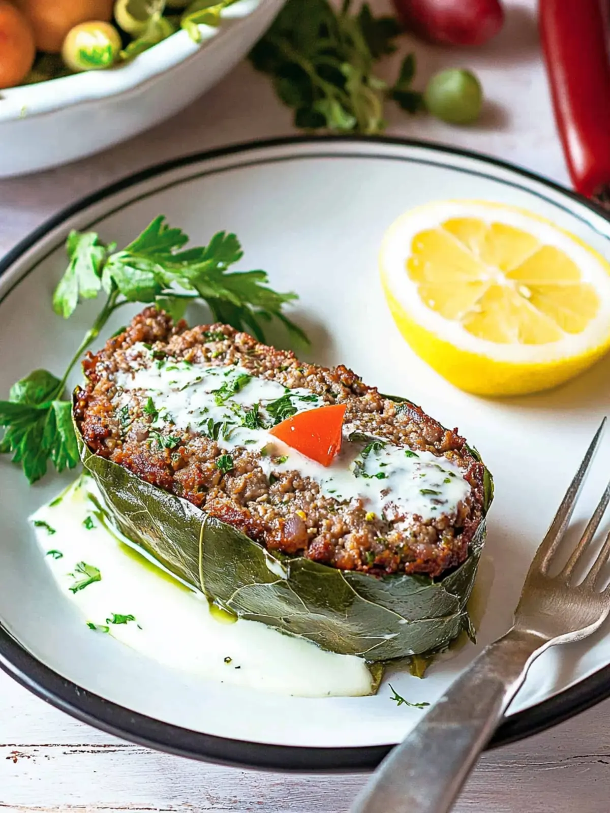 Greek Meatloaf Wrapped in Grape Leaves