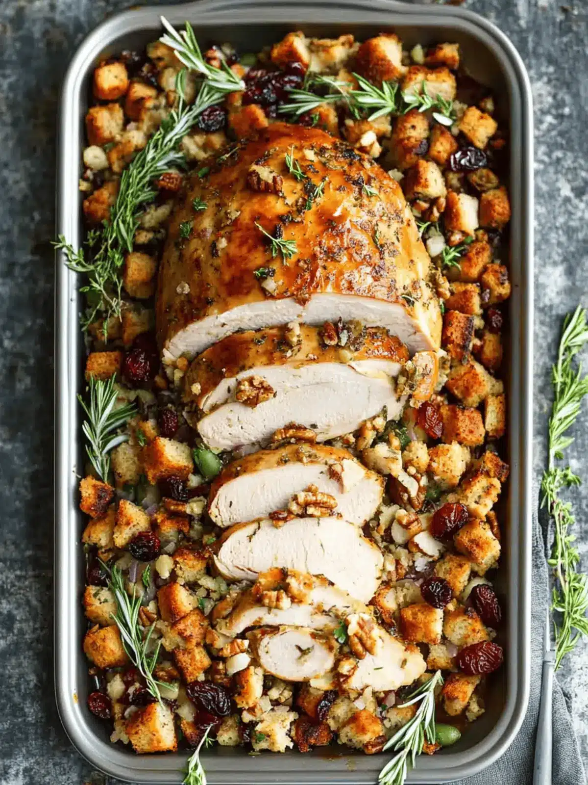 Sheet Pan Herb Roasted Turkey and Cranberry Pecan Stuffing