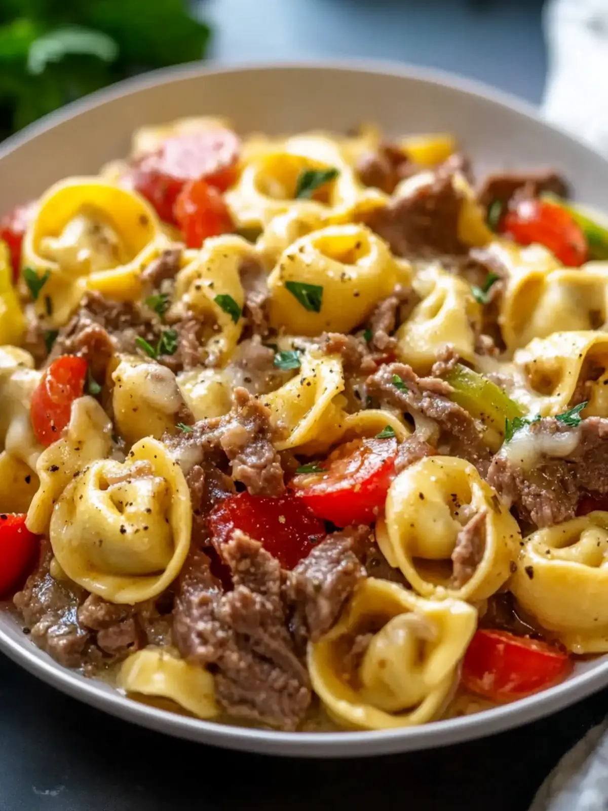 Crock Pot Cheesesteak Tortellini