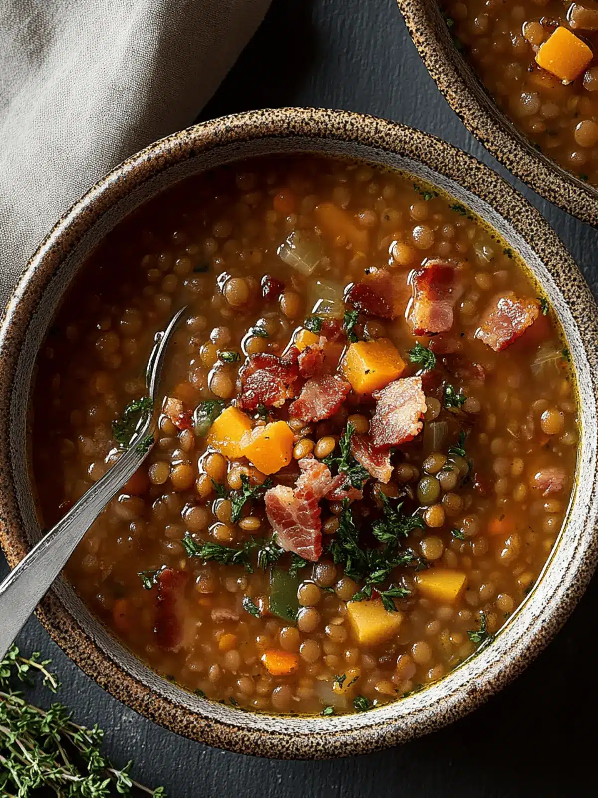 French Lentil Bacon Soup
