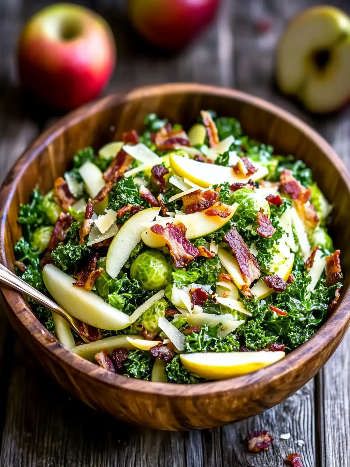 Brussels Sprout, Kale + Apple Salad with Cheddar & Bacon Bliss 3 Brussels Sprout, Kale + Apple Salad with Sharp Cheddar + Bacon