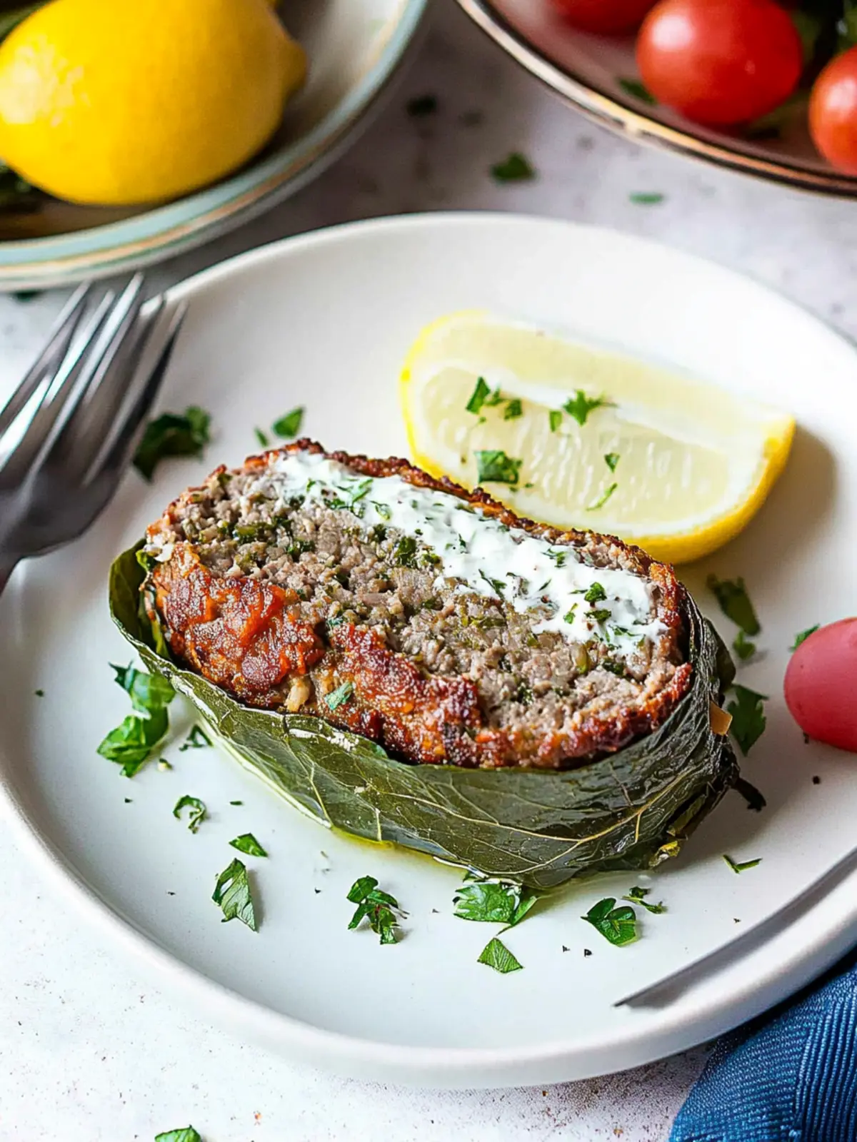 Greek Meatloaf Wrapped in Grape Leaves