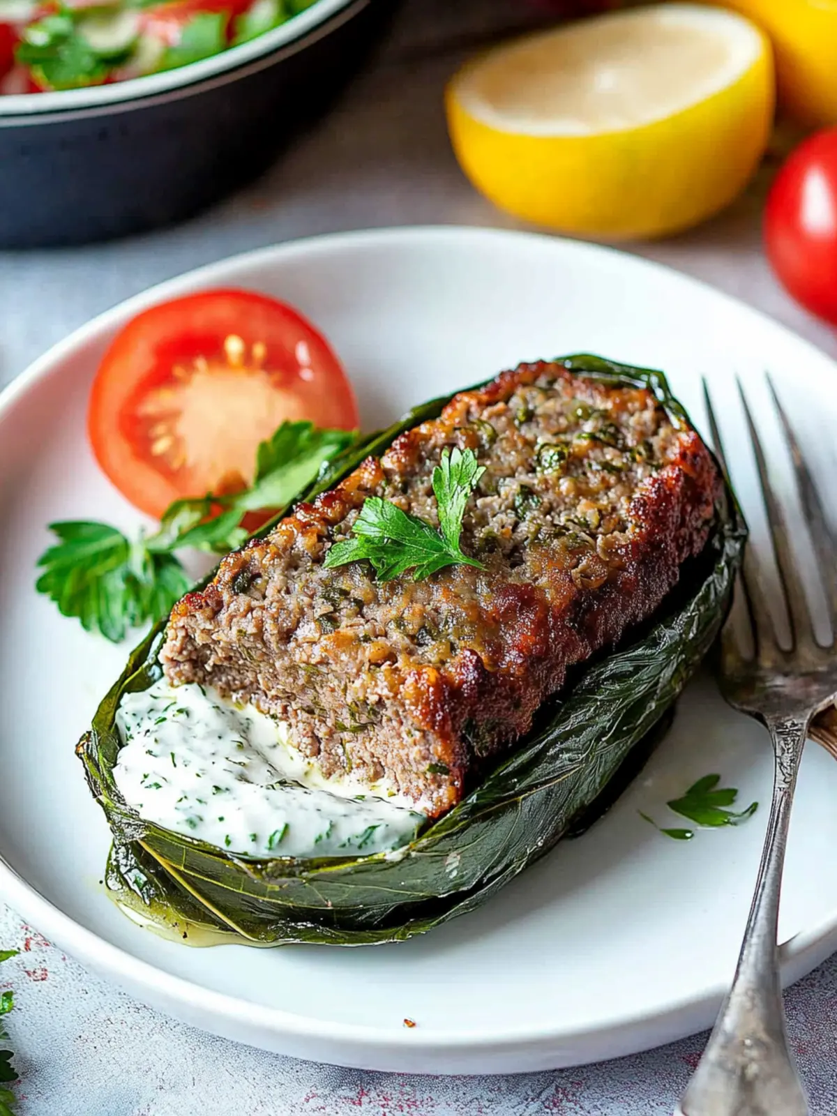 Greek Meatloaf Wrapped in Grape Leaves