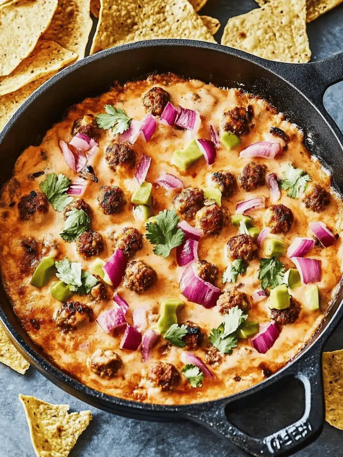Cheesy Mini Meatball Skillet Dip