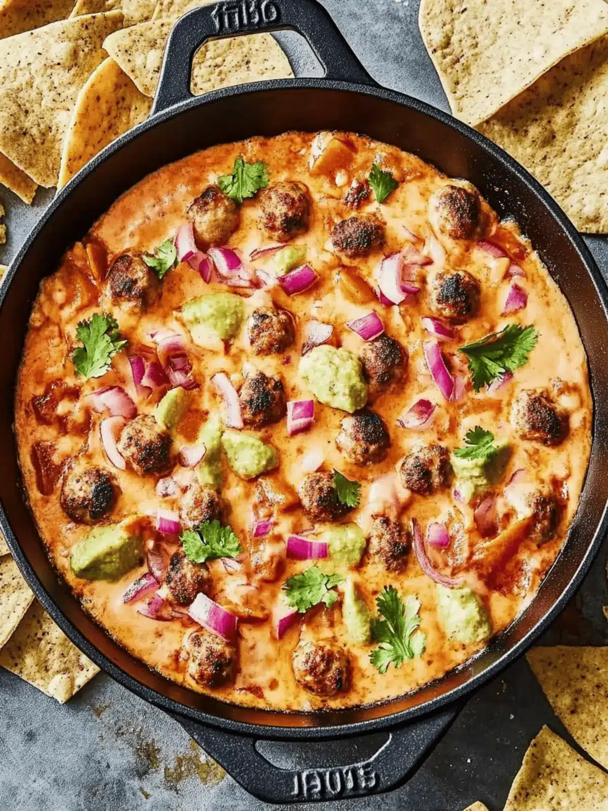 Cheesy Mini Meatball Skillet Dip