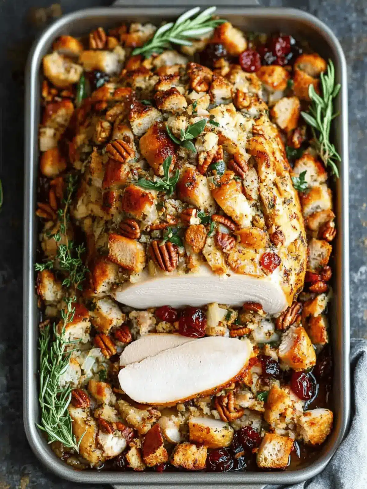 Sheet Pan Herb Roasted Turkey and Cranberry Pecan Stuffing